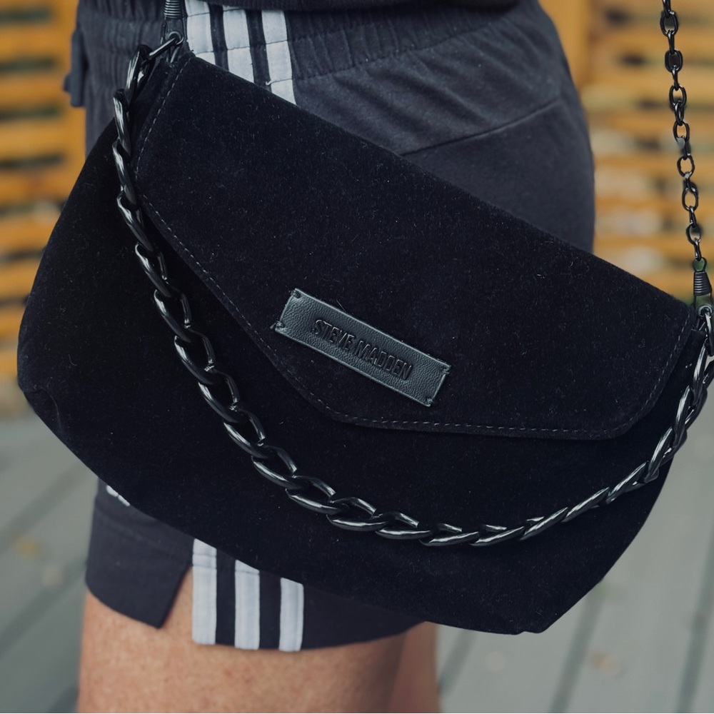 Steve Madden Black Velvet Chain Shoulder Bag